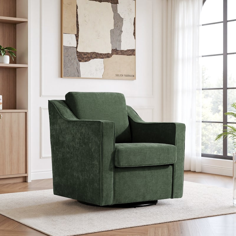UIXE Chenille/Leather Swivel Barrel Chair Accent Chairs For Living Room - Chenille - Green