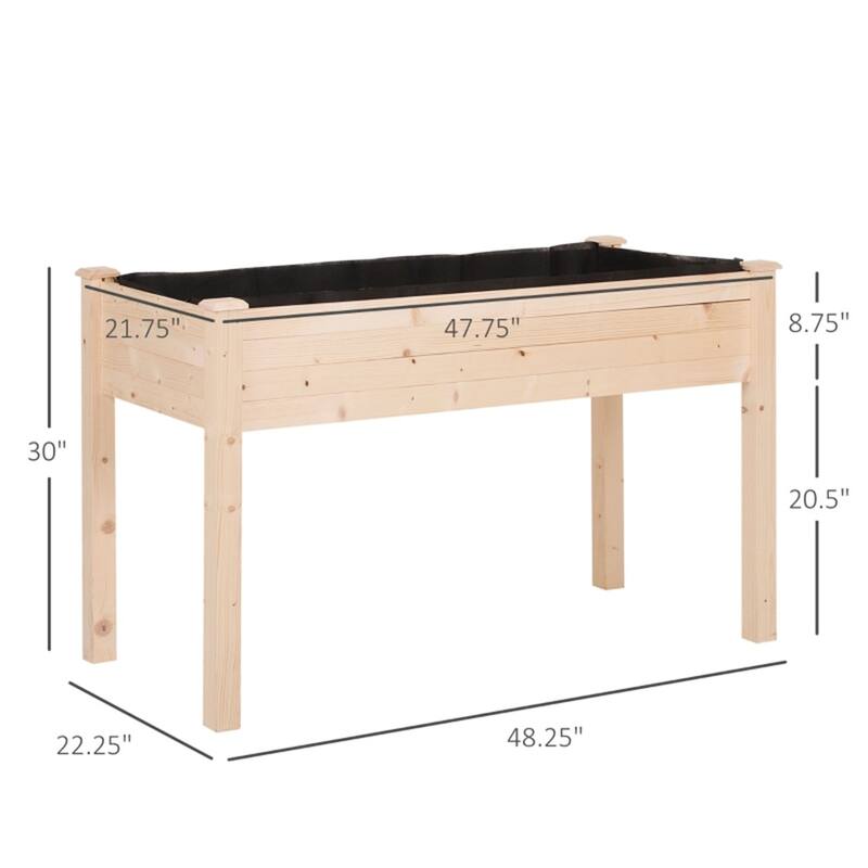 Natural Wood Fir Elevated Garden Bed with Legs and Self-Draining Design - 48.25" L x 22.25" W x 30" H