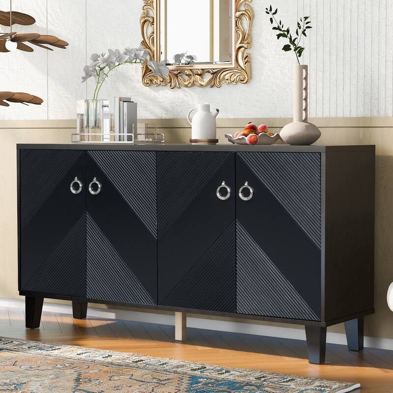 60" Buffet Cabinet Accent Sideboard wiith Adjustable Shelf, Black