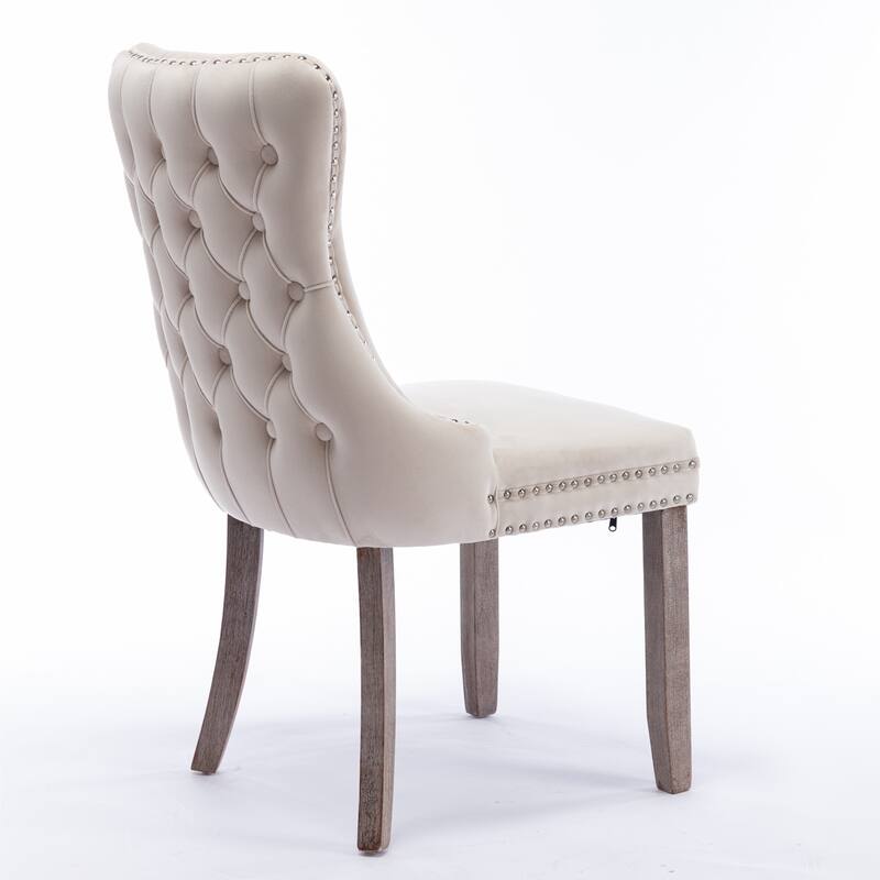 Set of 2 Upholstered Wing-Back Dining Chair with Nailhead and Solid Wood Legs