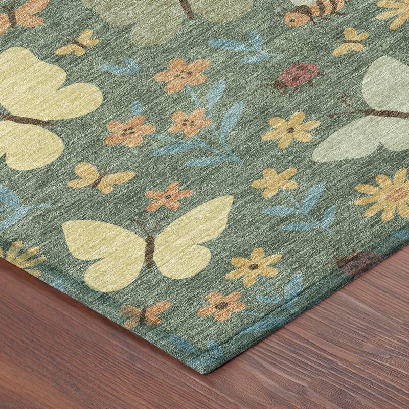 Machine Washable Indoor/ Outdoor Whimsy Butterfly Chantille Rug