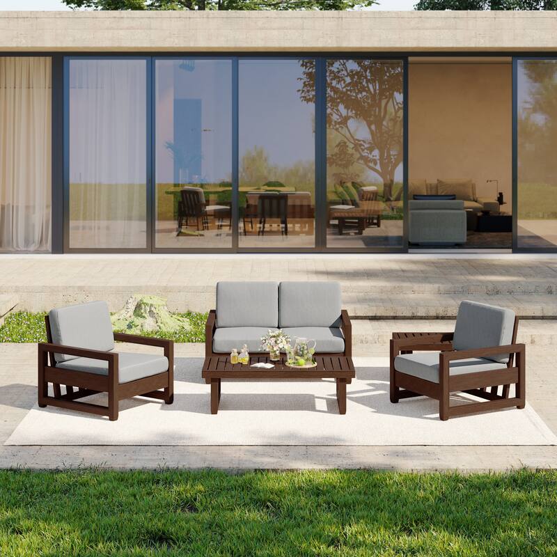 5-Piece Outdoor Solid Teak Wood Patio Conversation Set