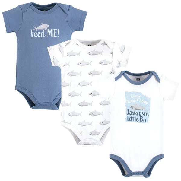 slide 1 of 1, Hudson Baby Infant Boy Cotton Bodysuits, Jawsome Little Bro 0-3 Months - Jawsome Little Bro