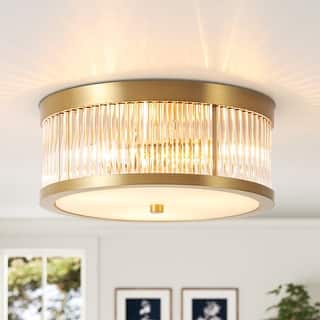 12.20 in. 3-Light Modern Industrial Round Drum Flush Mount Ceiling Light with Clear Glass Rods
