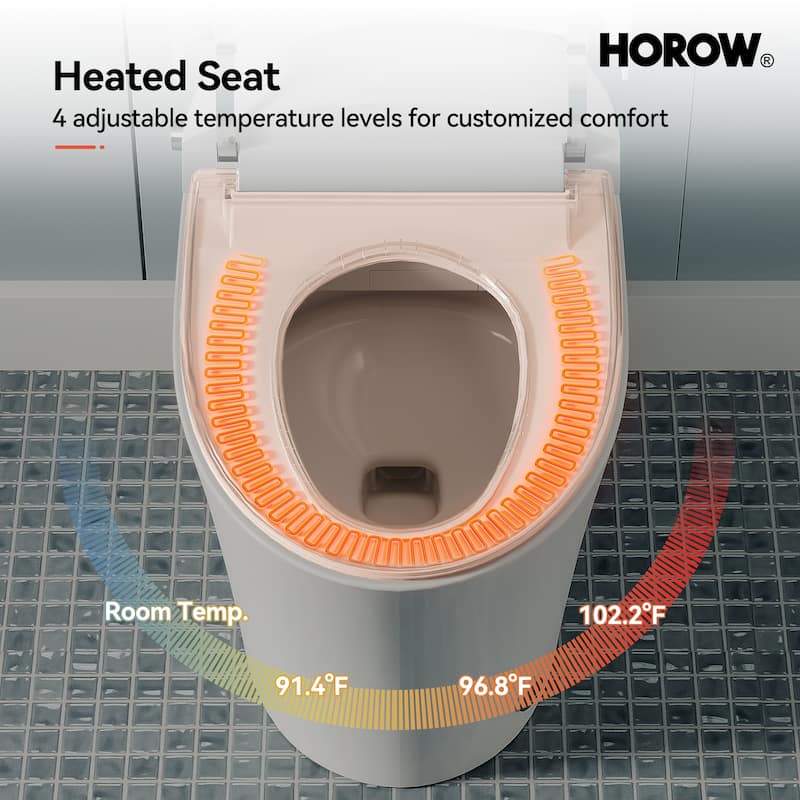HOROW Tankless Elongated Smart Bidet Toilet with Heated Seat, Warm Water Washing and Remote Control