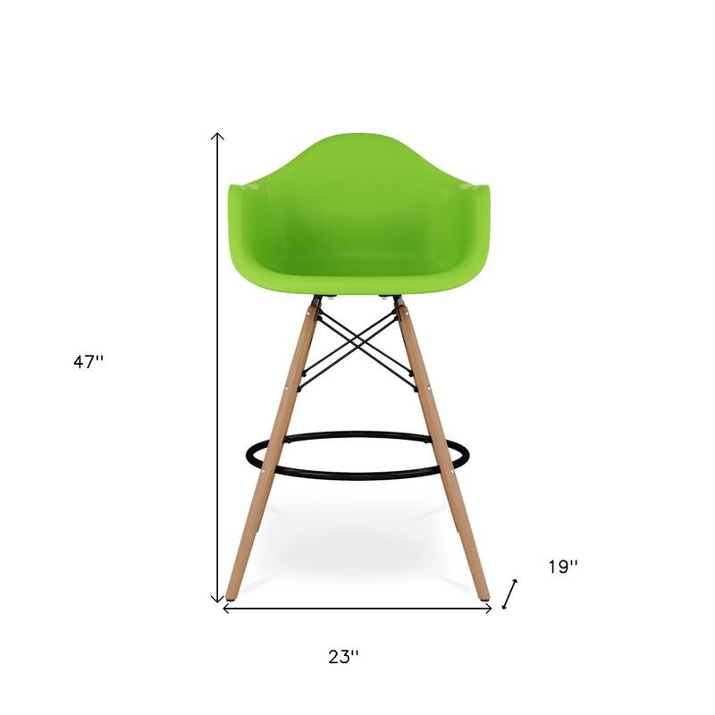 Wood Plastic Bucket Seat Counter Height Chair with Arms and Footrest - 19” x 23” x 47” (D x W x H)