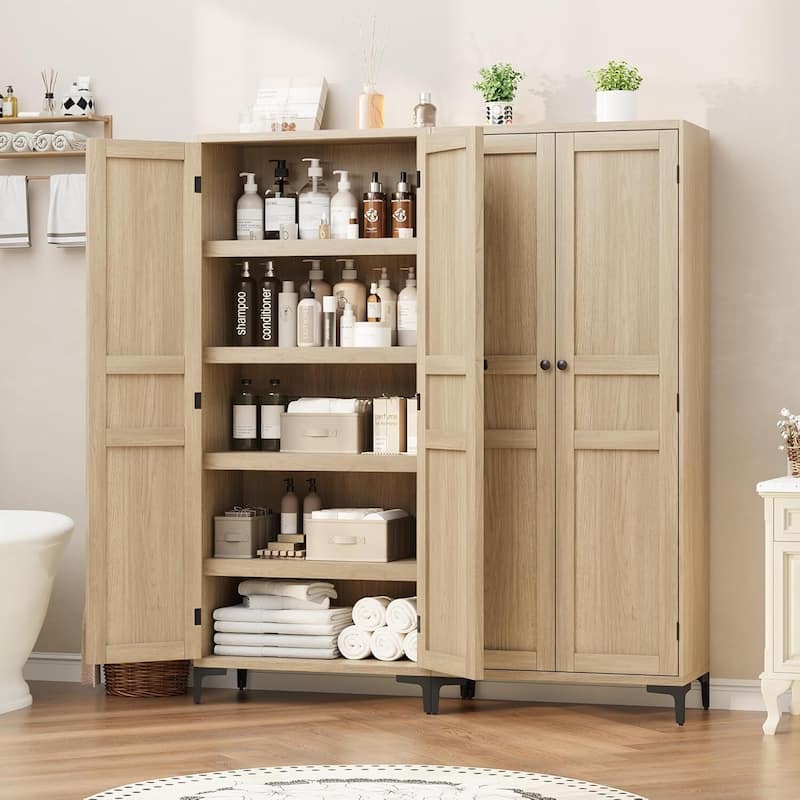 Tall Storage Cabinet,2 Glass Doors, Kitchen Pantry 5 Tier Bathroom Cabinet