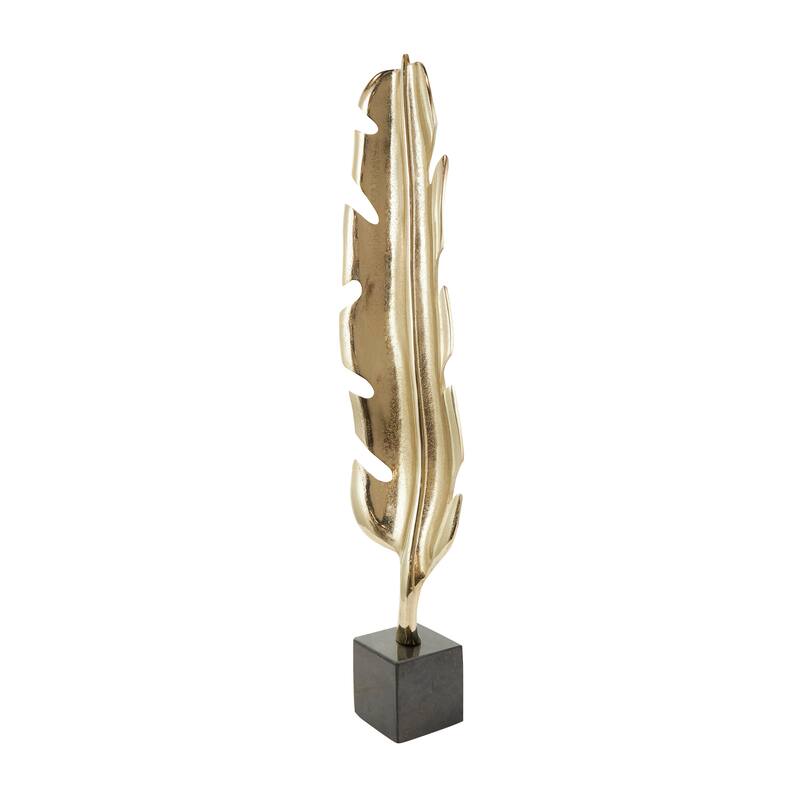 CosmoLiving by Cosmopolitan Gold or Silver Aluminum Metal Feather Bird Sculpture with Black Marble Base