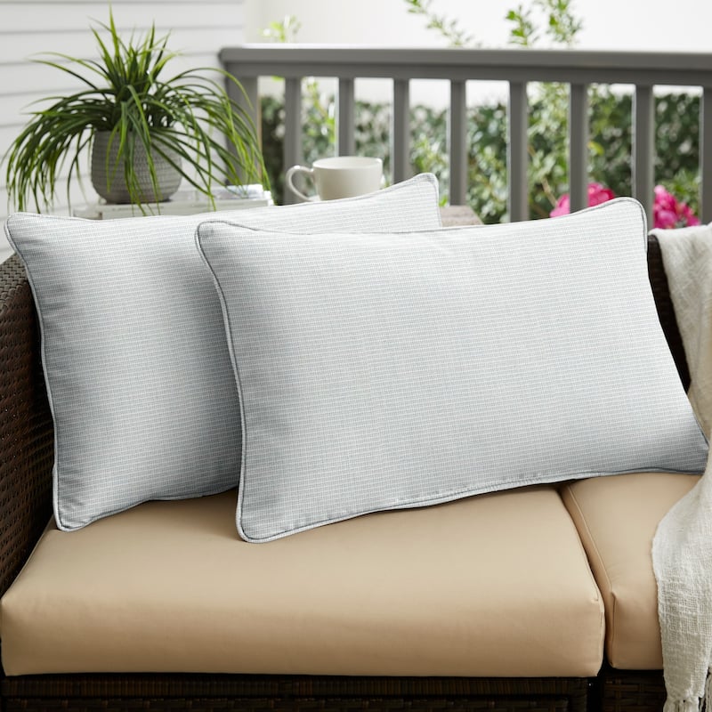 Sorra Home Sunbrella Canvas Indoor/Outdoor Corded Lumbar Pillows (Set of 2) - 14 in x 24 in - Canvas Skyline