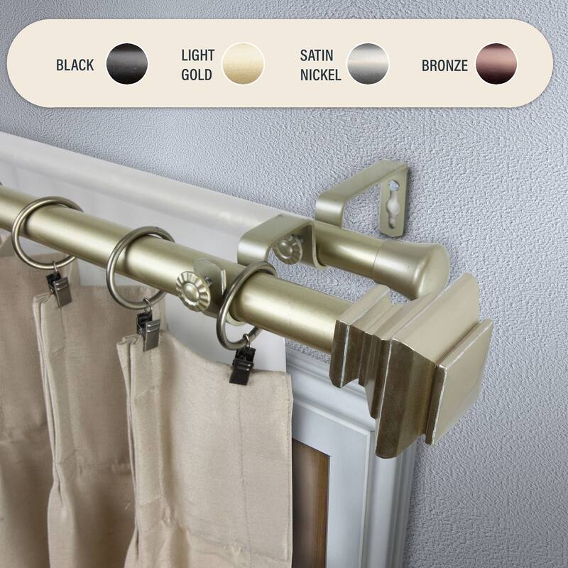 InStyleDesign Tild 1 inch Diameter Adjustable Double Curtain Rod - 48 to 84 inches - Light Gold