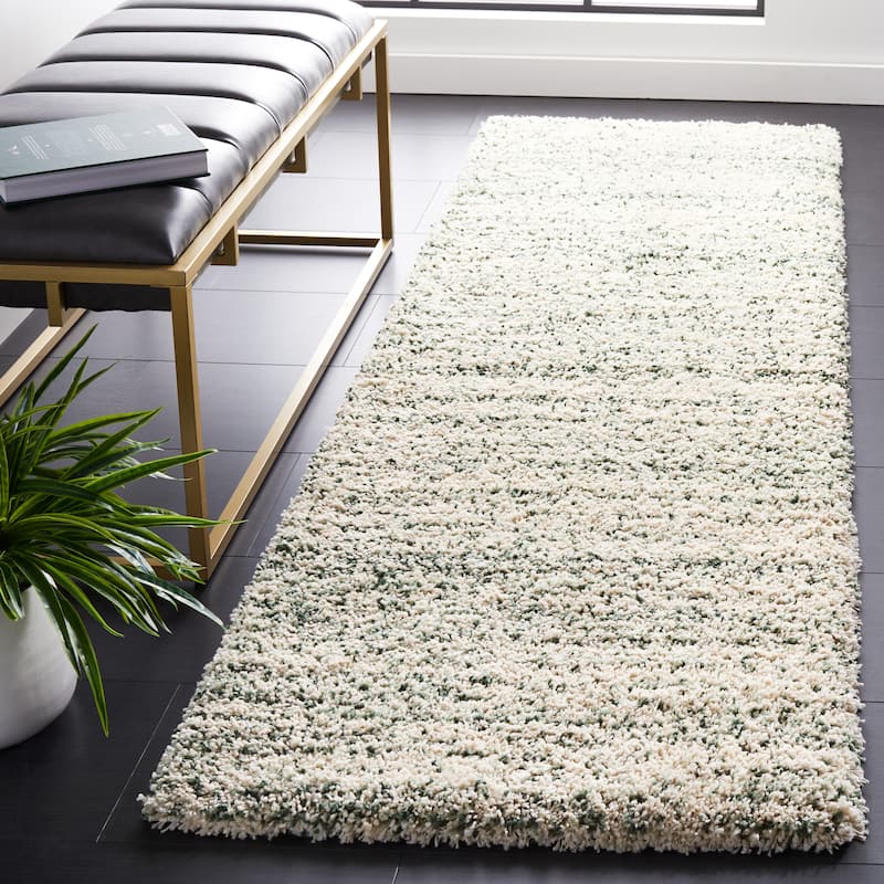 SAFAVIEH Hudson Shag Justine Modern 2-inch Thick Rug - 2'3" x 8' Runner - Ivory/Green - Runner