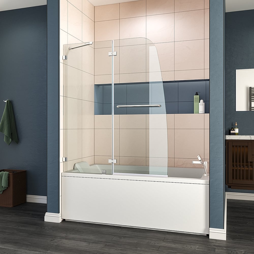 Elegant Frameless Pivot Hinged Fixed Bathtub Panel 5/16" Clear Tempered Glass Door Rotated 90° Shower Door for Bathtub