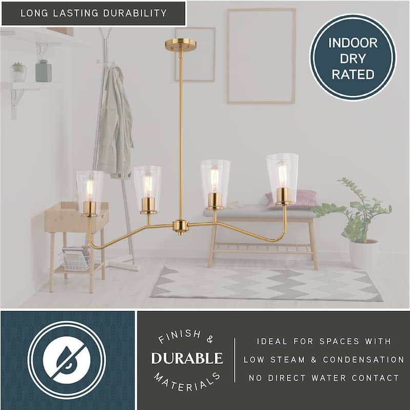 Beverly Linear Chandelier Island Pendant Light Fixture Clear Glass Shade, LED Compatible