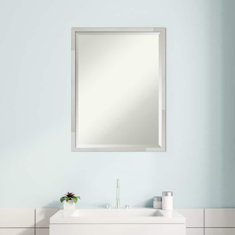 Beveled Wood Bathroom Wall Mirror - Svelte Silver Frame - Svelte Silver