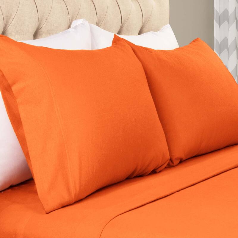 Superior Solid Flannel Cotton Fuzzy Pillowcases, Set of 2 - King - Pumpkin
