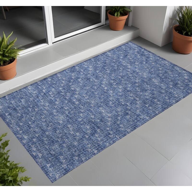 Alfiri Sleek Geometric Weather Resistant Timeless Fusion Outdoor Rug - 2' x 3' - Blue