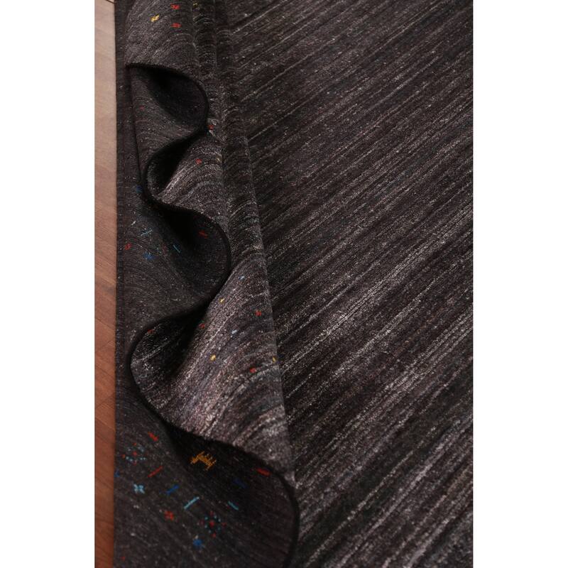 Tribal Gabbeh Indian Area Rug Handmade Black Wool Carpet - 7'10" x 9'4"