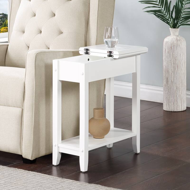Flip Top End Table with Concealed Storage Compartment, Straight Legs and Sleek Narrow Design for Any Living Room - 23