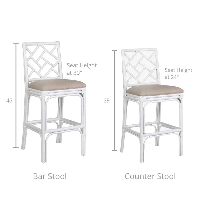Natural Rattan Handmade Chippendale Single Cushioned Bar Stool by East at Main