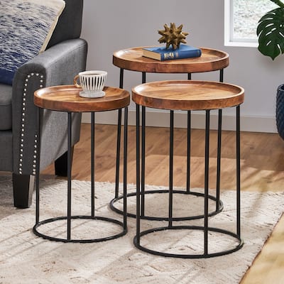 Gambier Modern Industrial Handcrafted Mango Wood Nested Side Tables (Set of 3) by Christopher Knight Home