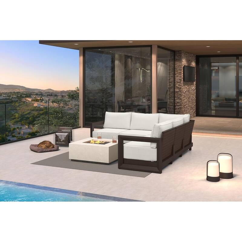 PURPLE LEAF Caesar white Sofas Sectionals 4-18 Piece with 9.6" Thick Cushion for Yard Porch Deck Outdoor Patio Conversation Sets - 5 Seats - L-shaped