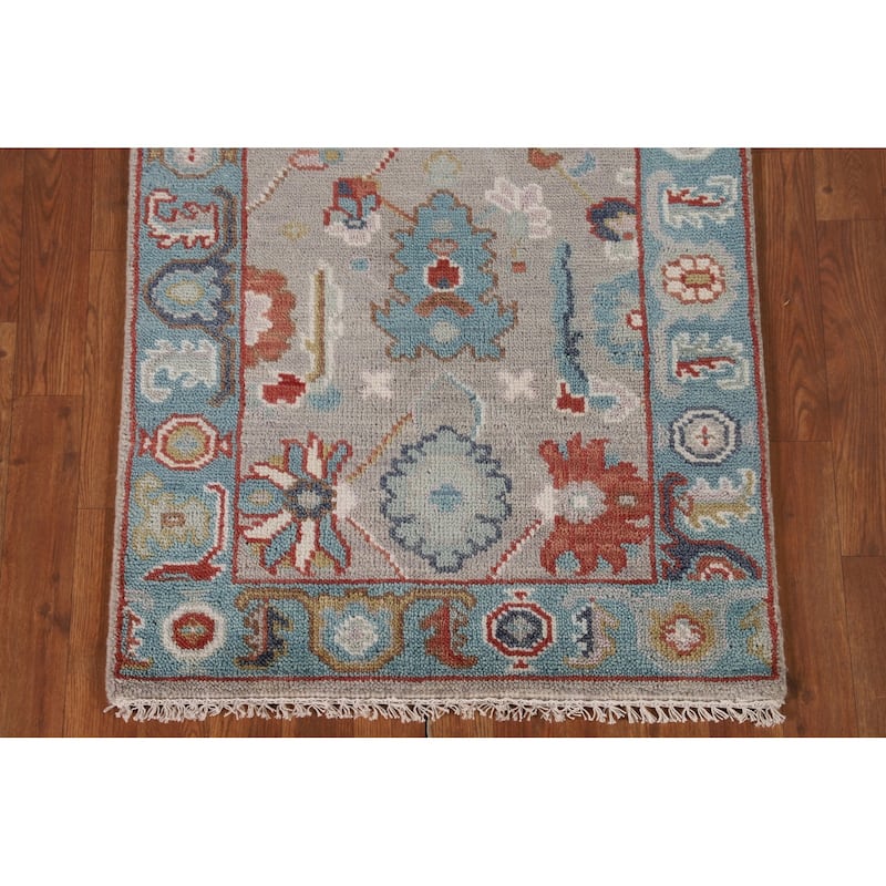 Floral Gray Oushak Oriental Runner Rug Handmade Wool Carpet - 2'7"x 7'11"