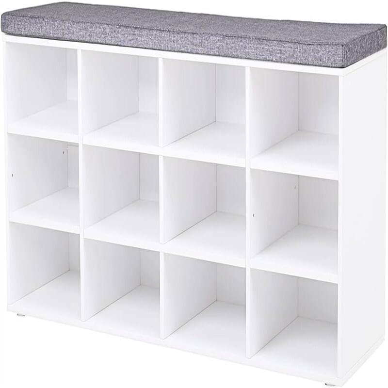 Cubby Shoe Rack with 12 Cubbies - 11.8"D x 40.9"W x 18.9"H - White