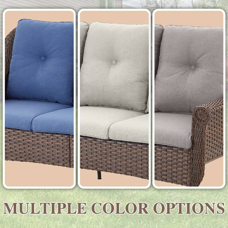 3-Seat Outdoor Patio Sofa Couch Brown - Blue