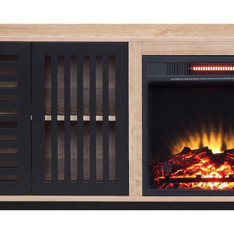 Nael 46 Inch Wood Console Table, LED Electric Fireplace, Oak Brown