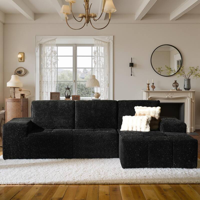 OVIOS Starry Sky Fabric Chaise Lounge Sofa-Black - Right Chaise-Black