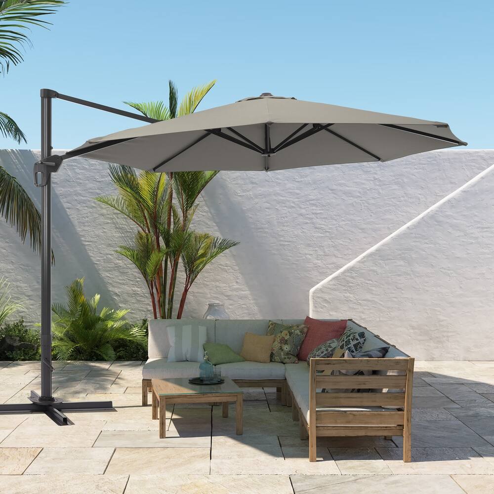 BONOSUKI 11FT LED Cantilever Patio Umbrella 360 Rotation w/Cross Base