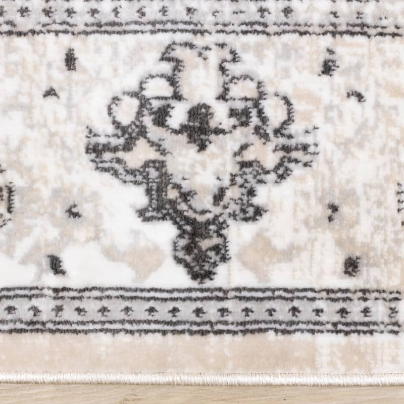 Washable Beige Grey Traditional Area Rug