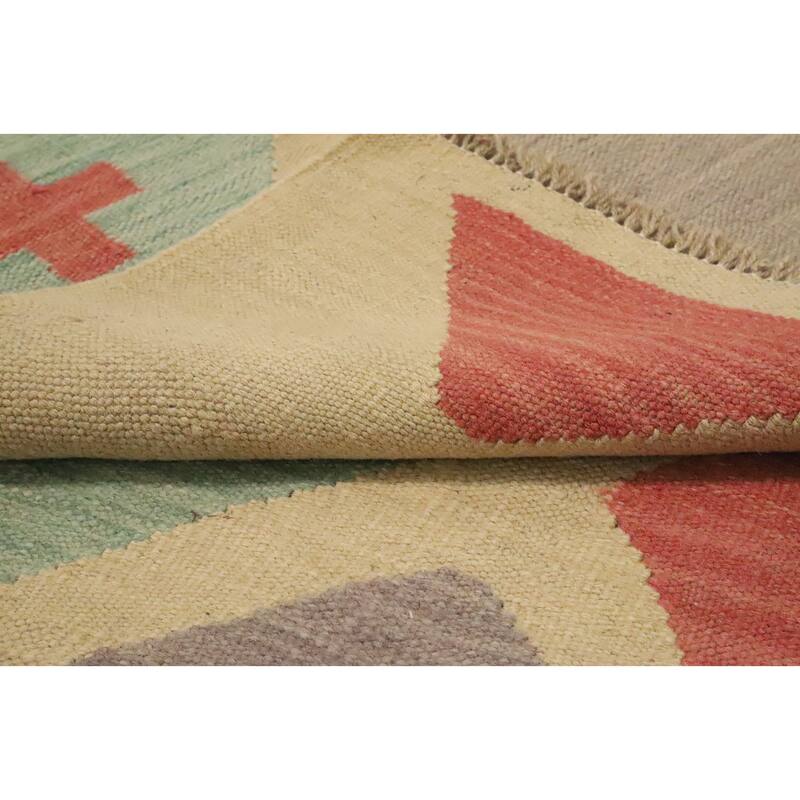Hand Woven Oriental 100% Wool Carpet Southwestern Modern Beige & Ivories Kilim Area Rug - 9' 1'' X 5' 11''