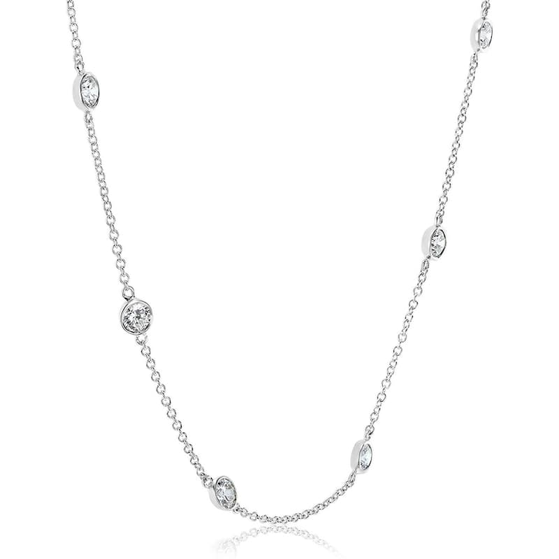 Kobelli 2.30 Carat Natural Diamond Certified 14k Solid White Gold Station Choker Necklace (I/SI) - 16 Inch - White