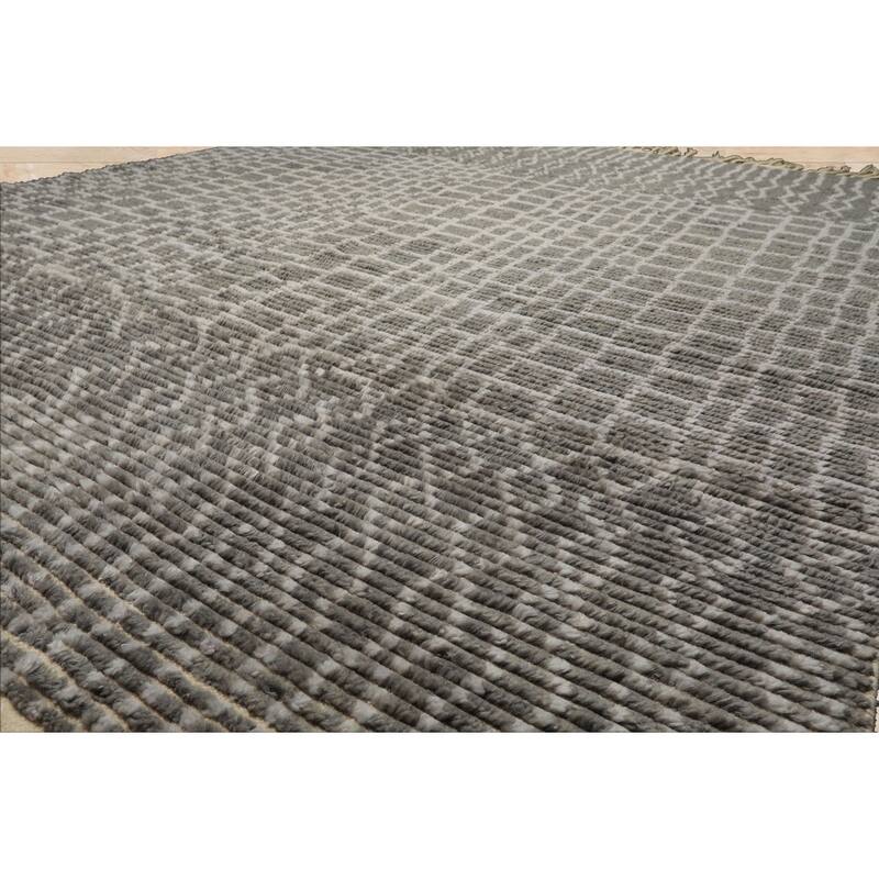 8x10 Tibetano Hand Knotted Wool Modern Blue Morrocan Ribbed Patterned Rug - 8' x 10'