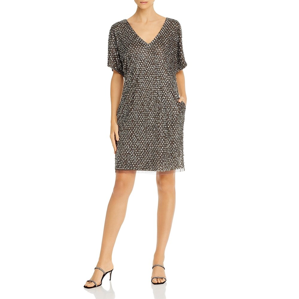aidan mattox embellished shift dress