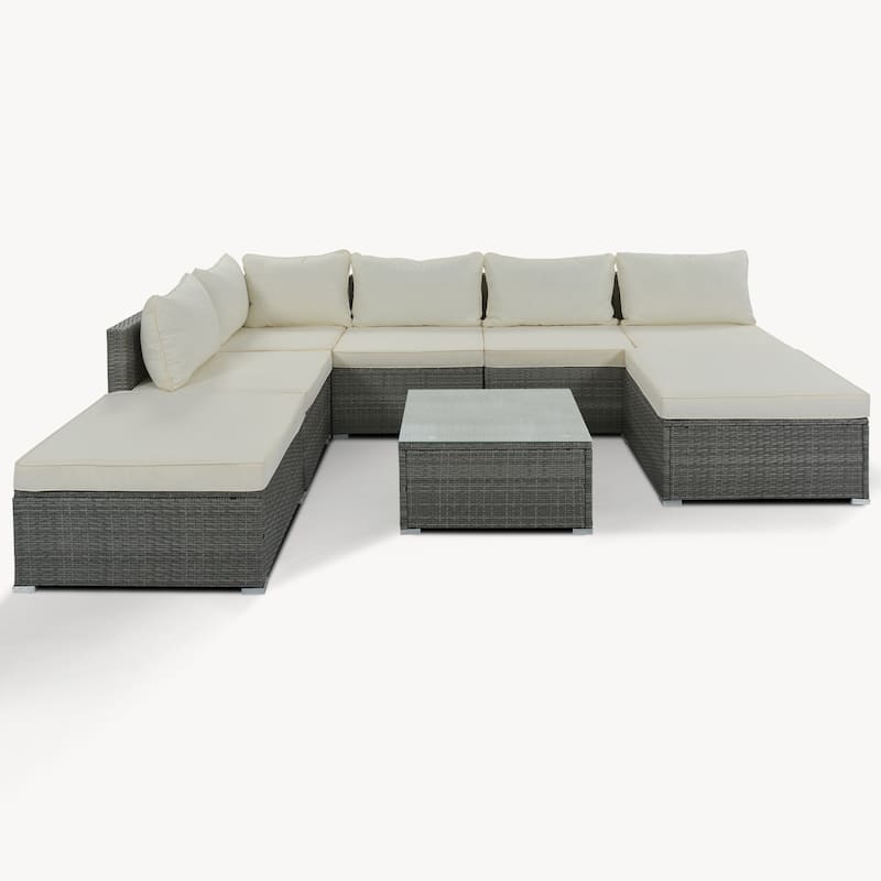 8-Pieces Patio Conversation Sofa Set with Table