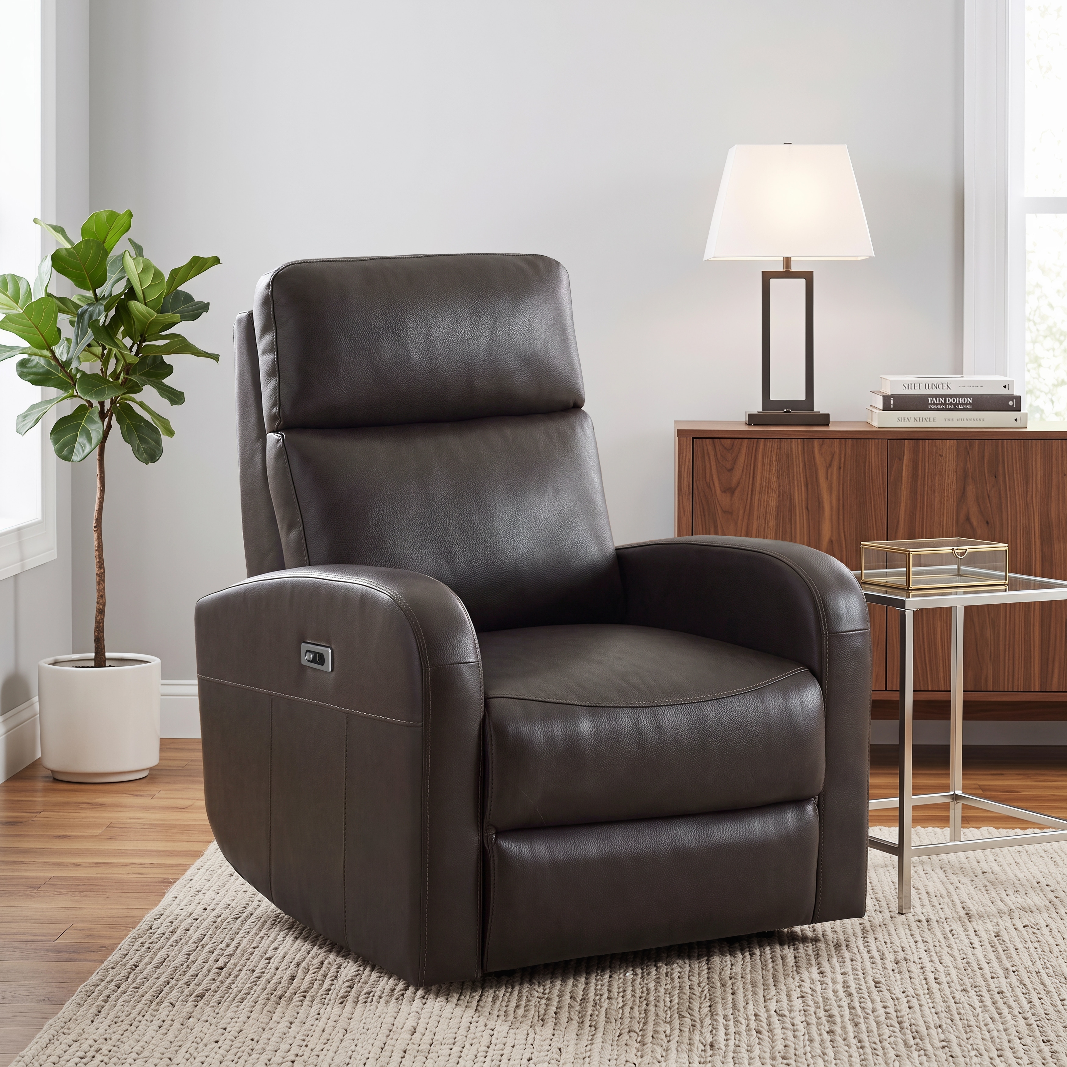 Roundhill Furniture Noah Leather Power Recliner Chair with Charging Port