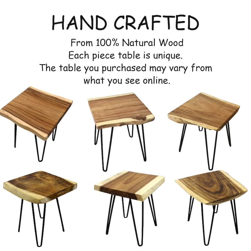 Greenage Suar Wood End Table Solid Wood with Hairpin Table Legs