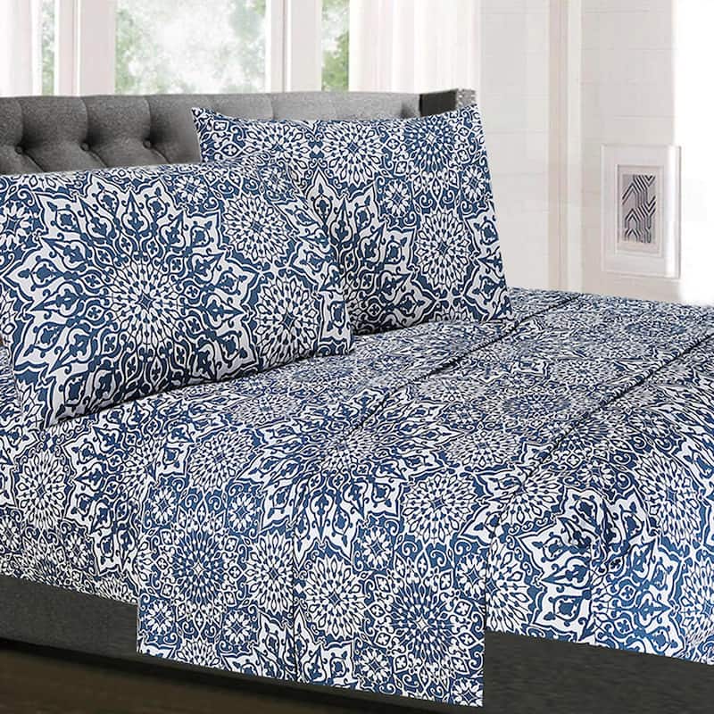 Sweet Home Collection Oasis 4 Piece Printed Sheet Set, Double Brushed Microfiber