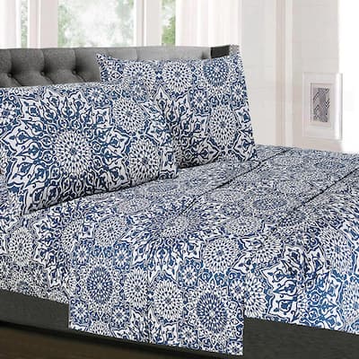 Sweet Home Collection Oasis 4 Piece Printed Sheet Set, Double Brushed Microfiber