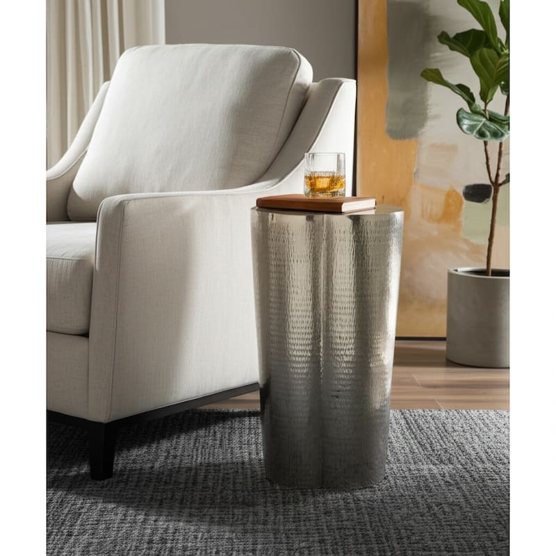 Metal Side Table with Modern Textured Base Elegant Narrow Home Decor - 12" x 12" x 26"