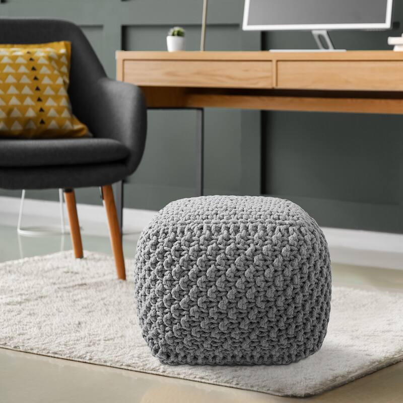 Cotton Pouf Ottomans Knit Foot Stool Pouffes for Living Room