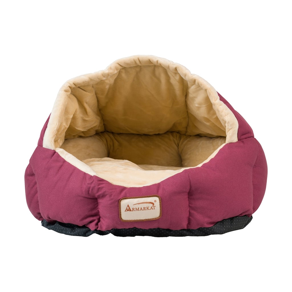 Cat Bed, Small Pet Bed, Burgundy/Ivory - 18"L x 14"W x 11"H