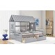 preview thumbnail 6 of 11, Gray Twin Size Solid Wood House Platform Beds with Two Drawers for Boys and Girl Shared Beds