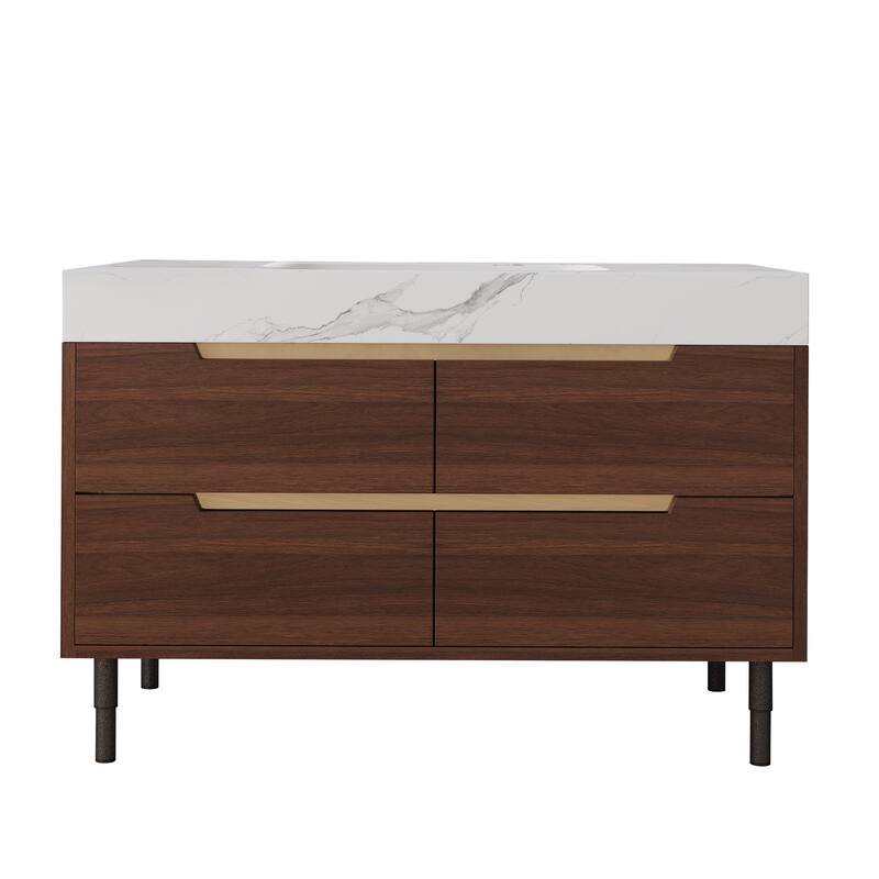 GDFStudio - Luxury 35.4" Versatile Floating/Freestanding Sintered Stone Bathroom Vanity with Ceramic Sink & Soft-Close Drawers