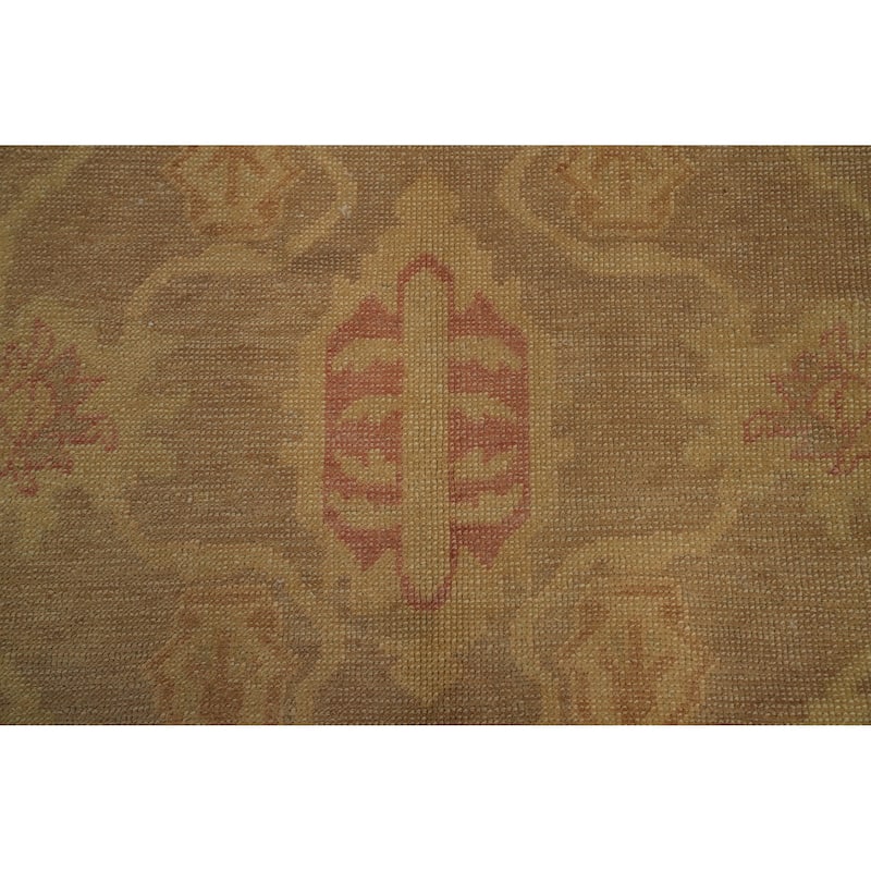 Hand Knotted Transitional Wool Carpet Brown Oushak Rug Geometric Area Rug - 12' 10'' X 9' 3''
