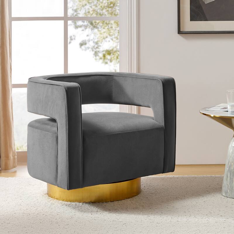 Carisa Modern Upholstered Swivel Open-Back Barrel Chair with Golden Base by HULALA HOME
