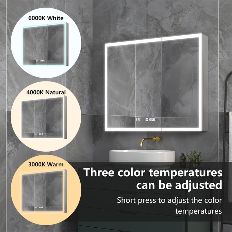ExBrite 36" W x 30" H Led Lighted Medicine Cabinet Recessed or Surface with Clock - 36" x 30"
