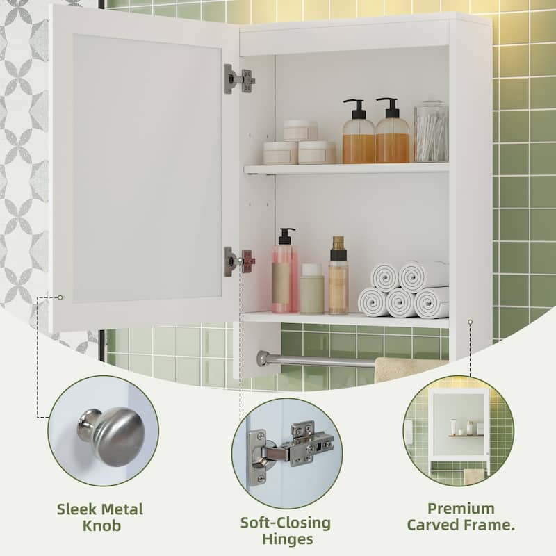 3 in 1 Bathroom Mirror Medicine Cabinet Wall Mounted, 20 Inch Modern Storage Cabinet with Adjustable Shelf